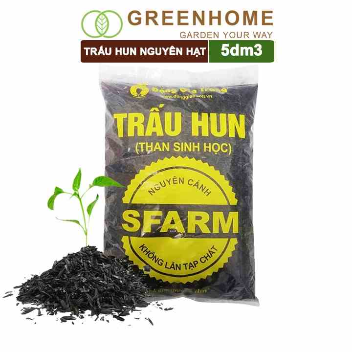 Trấu hun nguyên cánh sfarm Greenhome, bao 5dm3, không lẫn tạp chất. dùng trồng thuỷ canh, rau mầm, ươm cây con