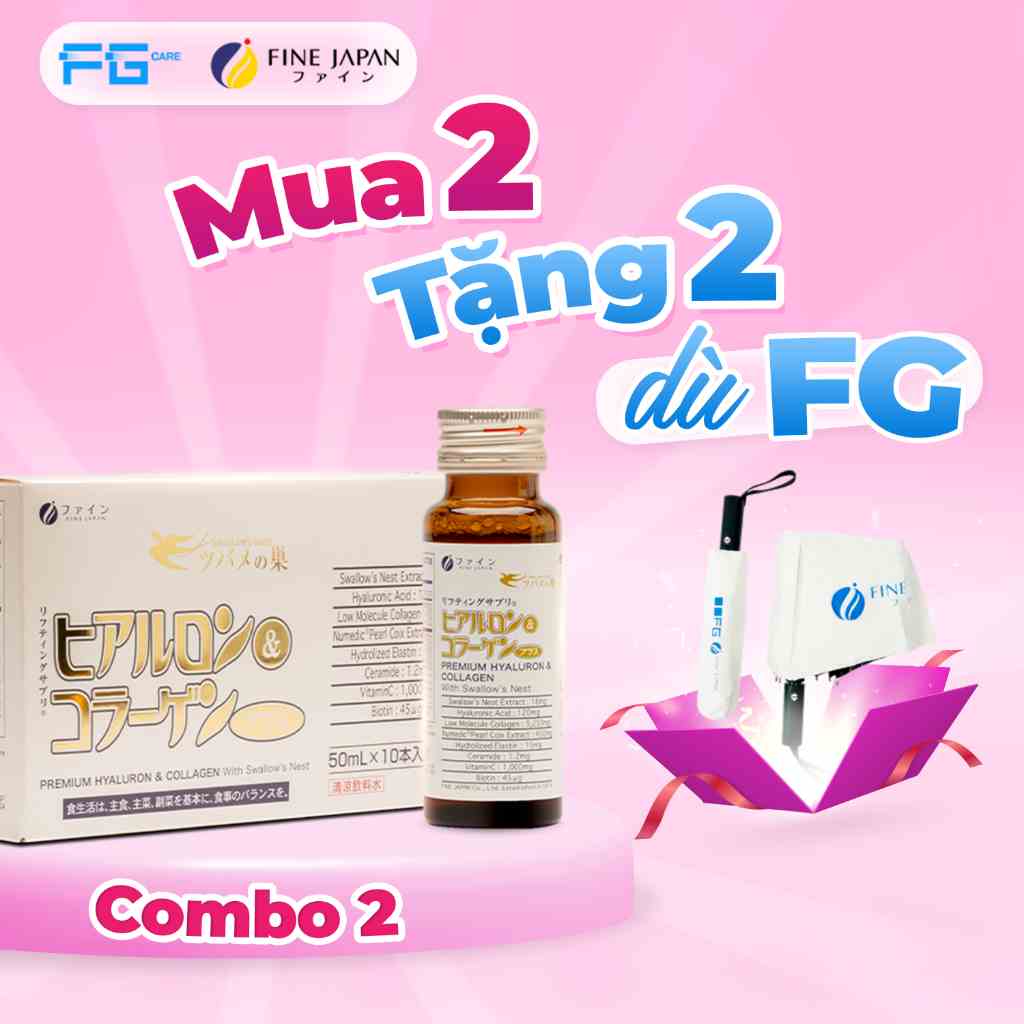 Combo 2 Collagen nước Tổ Yến Sào Nhật Bản Thượng Hạng - Fine Japan Hyaluron Collagen Đẹp Da Dưỡng Ẩm Mờ Thâm Nám