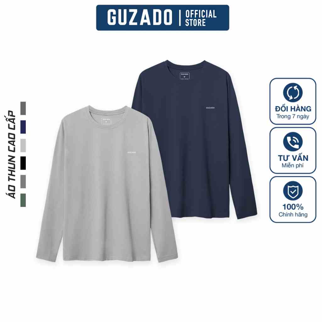 Áo sweater giữ nhiệt dài tay nam thu đông GUZADO Chất Cotton CVC Cao Cấp Co giãn 4 Chiều, vận động thoải mái GTD216