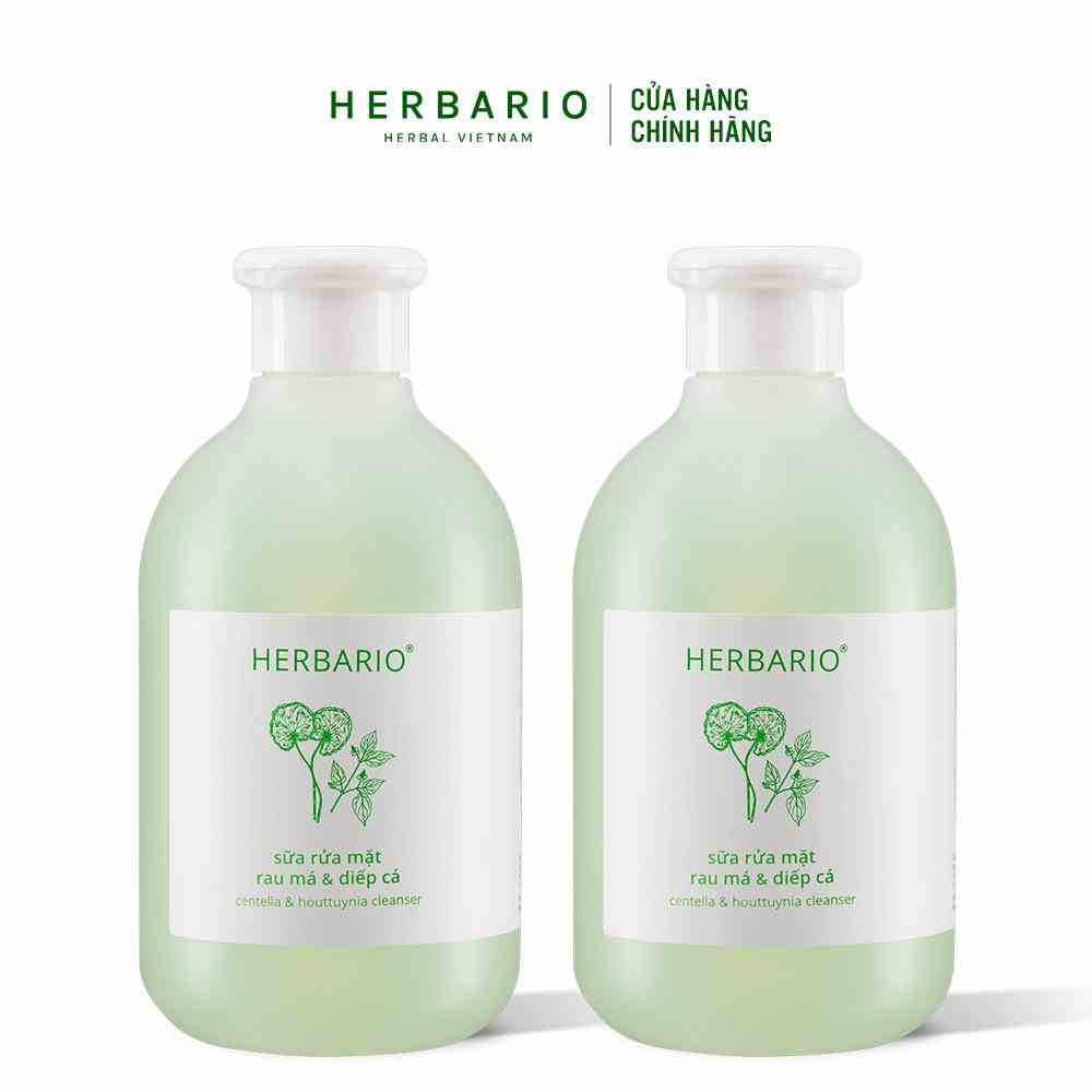 Combo sữa rửa mặt Rau má & Diếp cá herbario (2 Chai x 200ml) sạch mụn giảm dầu thuần chay