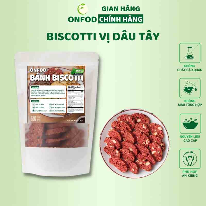 Bánh ăn kiêng biscotti ONFOD vị dâu tây dành cho người tiểu đường giảm cân healthy eat clean 250g 500g