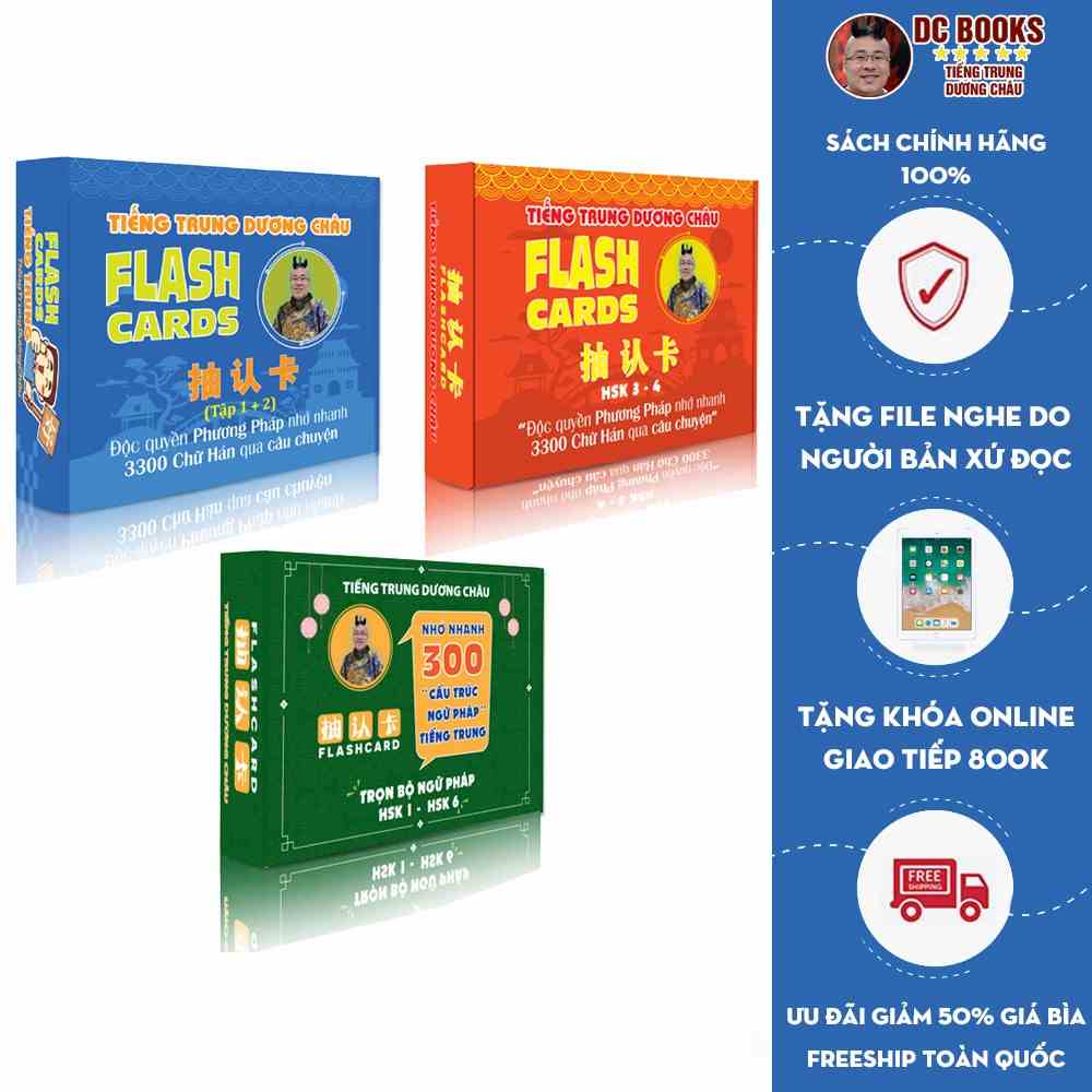 [Mã BMTTC60K giảm đến 60K đơn 50K] Combo Flashcard Từ Vựng Tiếng Trung 1234 Và Flashcard Ngữ Pháp - Phạm Dương Châu