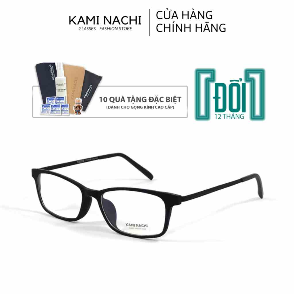 Gọng kính Titanium đen nhám dáng vuông thanh mảnh KAMI NACHI phong cách tối giản vuông Size S