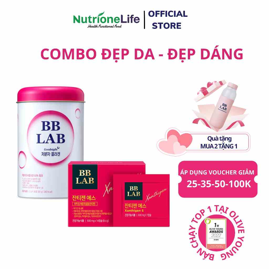 Combo Viên Uống Giảm Cân Và Bột Uống Ban Đêm BB LAB Giúp Sáng Da, Đẹp Dáng, Trẻ Khỏe Từ Trong Ra Ngoài 14-30 Gói/Hộp