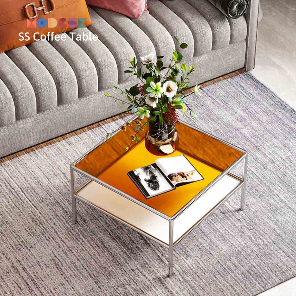 Bàn sofa vuông - trà Modesk SS Coffee Table inox 304 – kính cường - ván MFC [phòng khách - quán cafe]