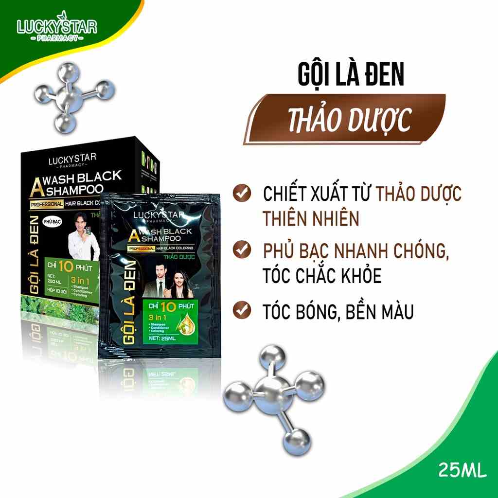 [Mã BMLTA35 giảm đến 35K đơn 99K] Gội Là Đen Phủ Bạc Thảo Dược Cao Cấp Lucky Star 25ml