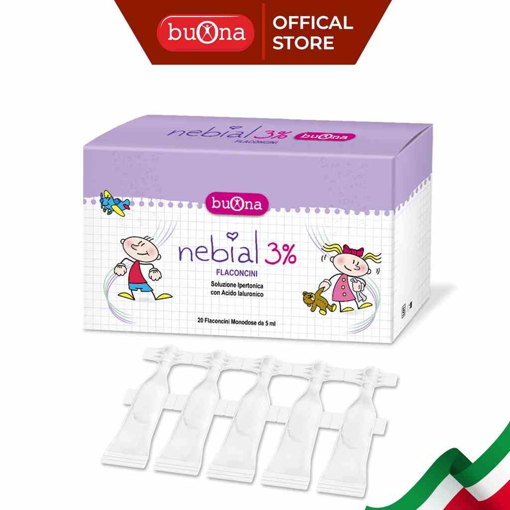 Buona Nebial/ Nebianax 3% Flaconcini, Dung Dịch Nhỏ Mũi Giảm Sổ Mũi, Nghẹt Mũi - Hộp 20 Ống Đơn Liều 5ml