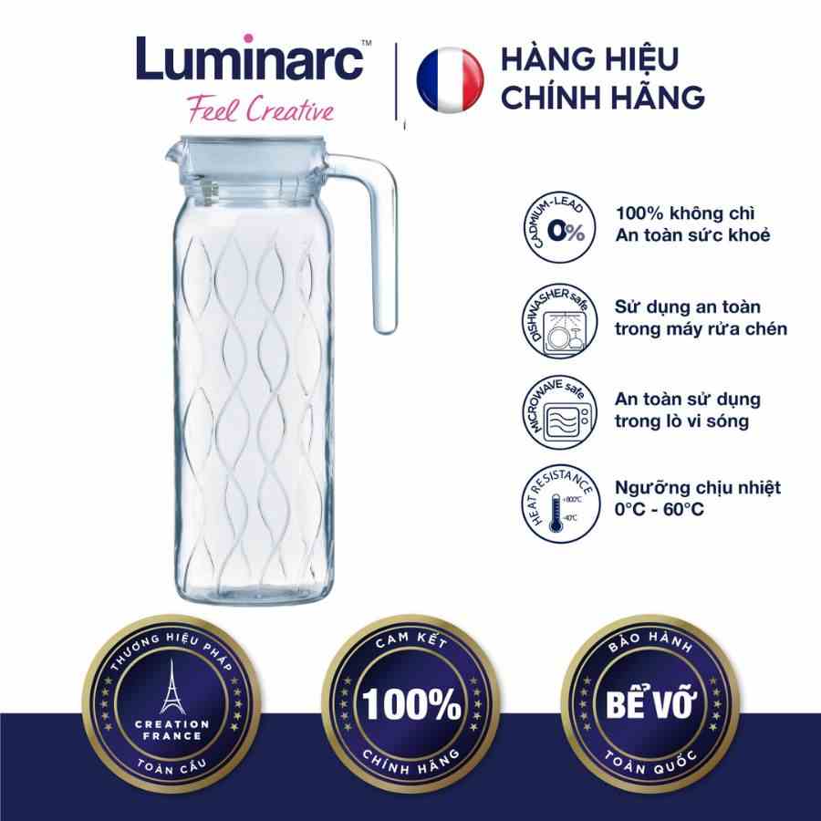 [Mã BMLTA35 giảm đến 35K đơn 99K] Bình Thuỷ Tinh LUMINARC DONA EMBOSSMENT WAVE 1L - LUDOQ0433