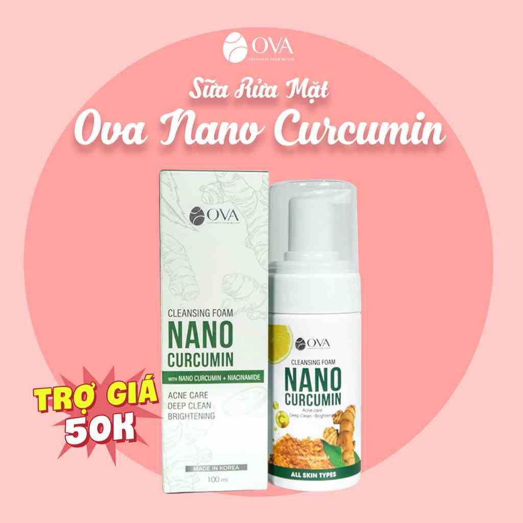 Sữa rửa mặt nghệ tạo bọt Nano Curcumin 100ml ngừa mụn trứng cá cho da mặt dầu, làm sạch sâu, hết mụn ẩn, cám, đầu đen.