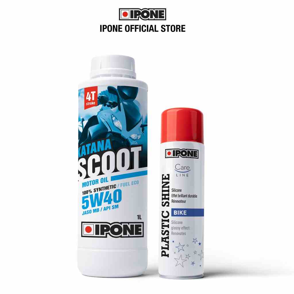 Combo Nhớt Tay Ga Ipone Katana Scoot 5W-40 (1L) + Dưỡng Bóng Nhựa Plastic Shine (250ml)