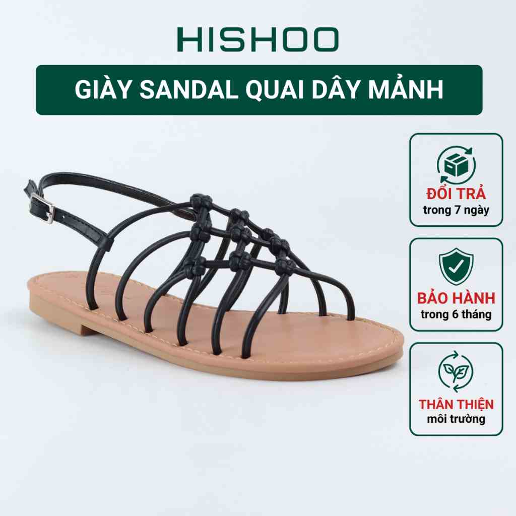 Giày Sandal đi học Nữ Thời Trang biển Quai hậu Đan Chéo Dây Mảnh Cao Cấp Hishoo S044