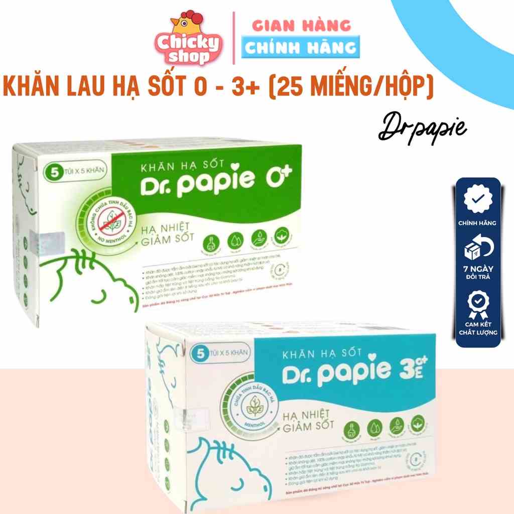 Khăn Lau Hạ Nhiệt, Giảm Sốt Thảo Dược Cho Bé DR.PAPIE (dùng cho bé trên 3 tháng)