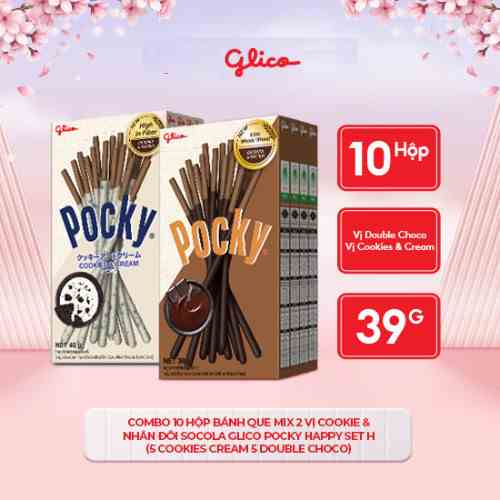 Combo 10 hộp Bánh que mix 2 vị cookie & nhân đôi socola GLICO Pocky Happy Set H (5 cookies cream 5 double choco)