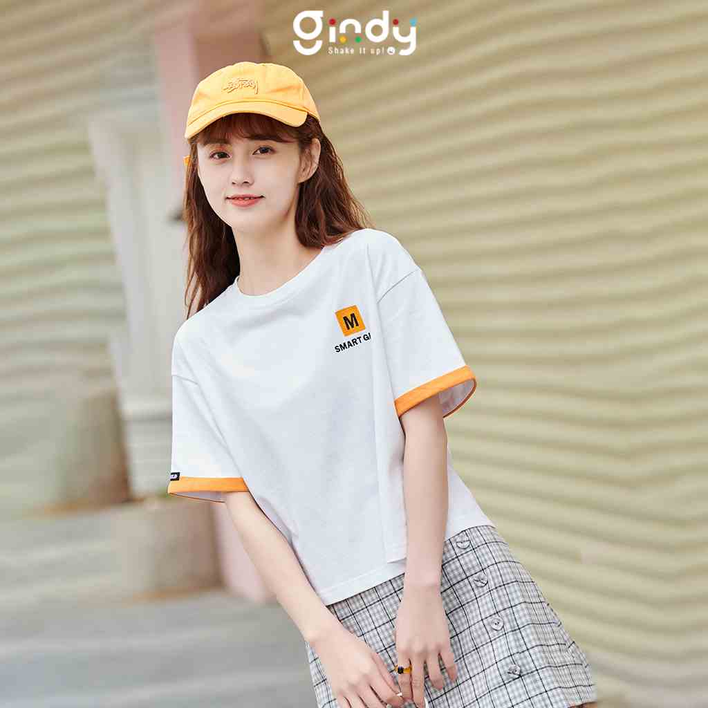 Áo phông tay lỡ nữ dáng lửng thun cổ tròn Smart unisex basic vải cotton thoáng mát phong cách Hàn Quốc GINDY A6175