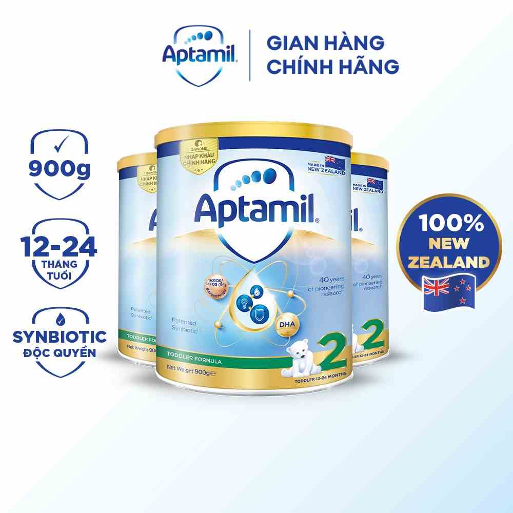 Combo 3 Sữa bột Aptamil New Zealand hộp thiếc số 2 (900g/lon) cho bé 12-24 tháng tuổi