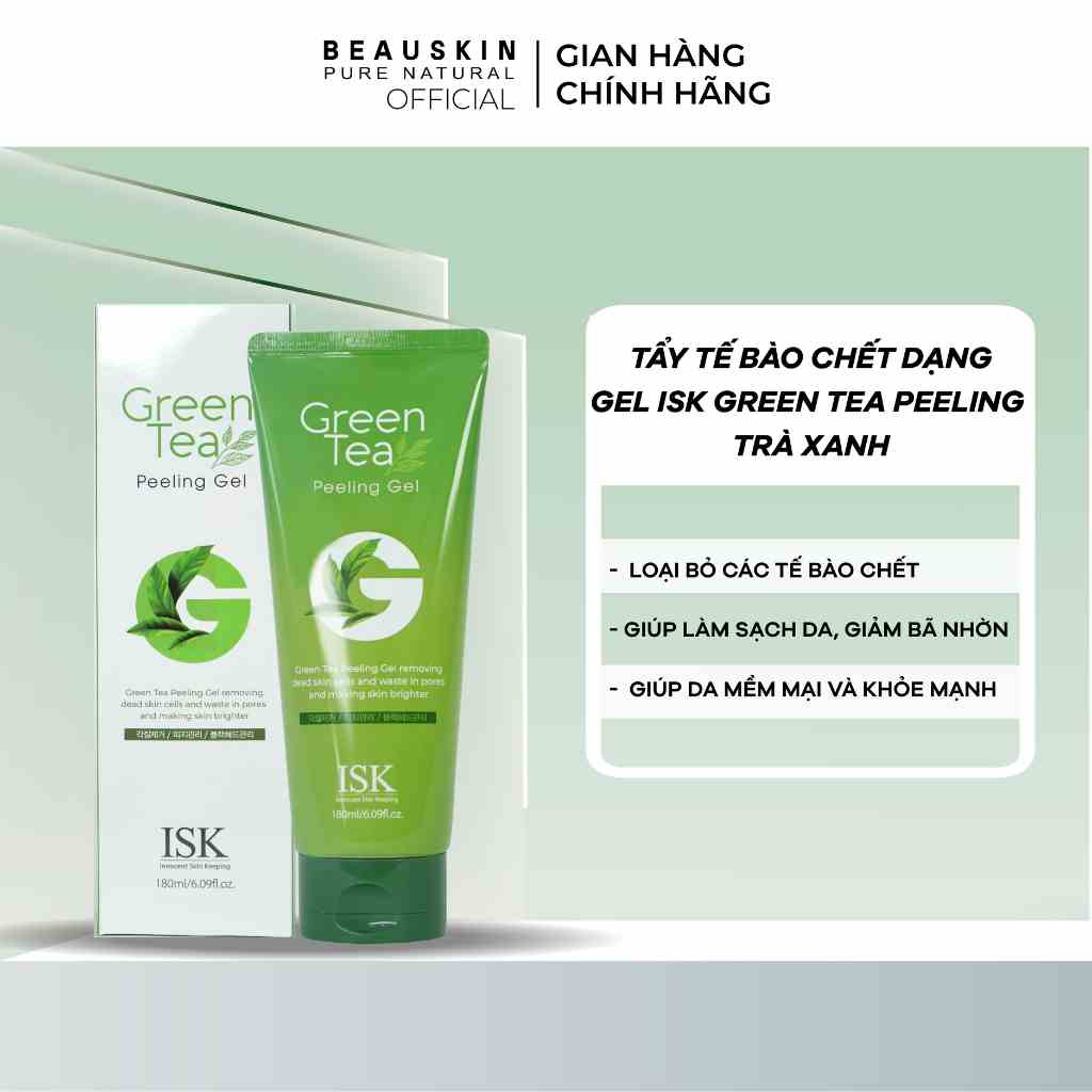 Tẩy Tế Bào Chết Dạng Gel ISK Green Tea Peeling Trà Xanh Làm Sạch, Dưỡng Ẩm Cho Da Dung Tích 180ml