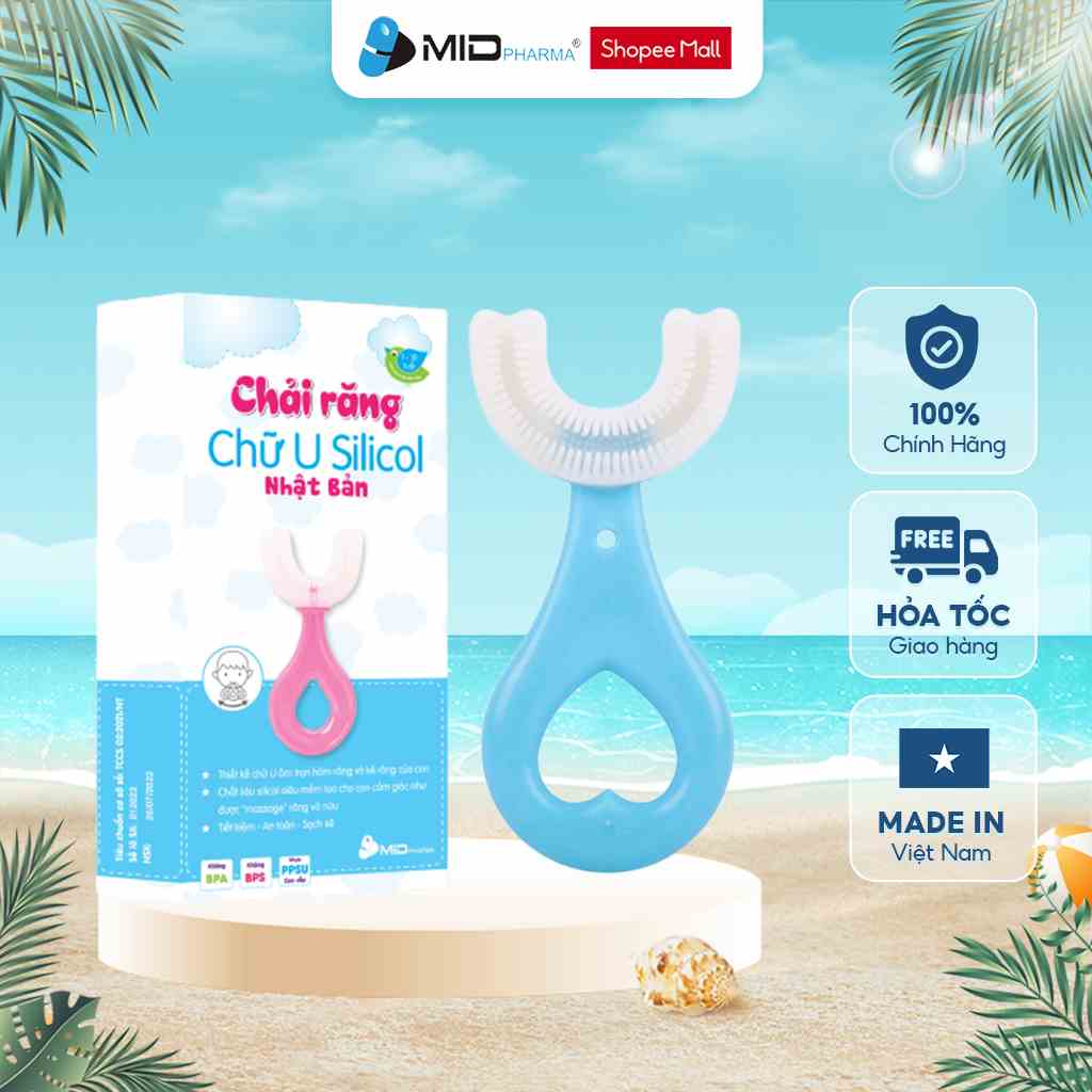 Bàn chải đánh răng chữ U thương hiệu Midkid cho bé từ 2 tuổi, chải xoay 180 độ, massage răng, chất liệu mềm mại, an toàn