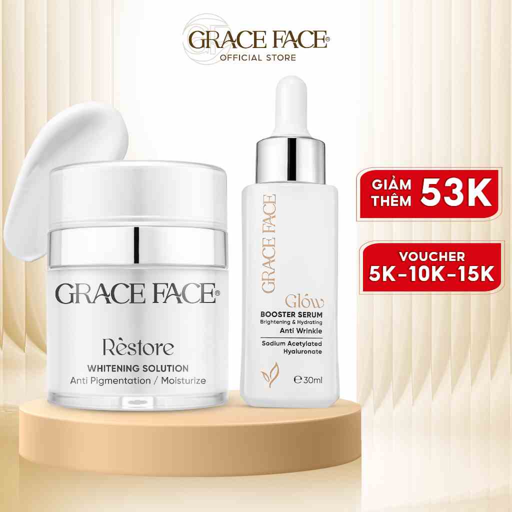 Combo Serum siêu HA Grace Face Glow Booster và Kem dưỡng trắng da 