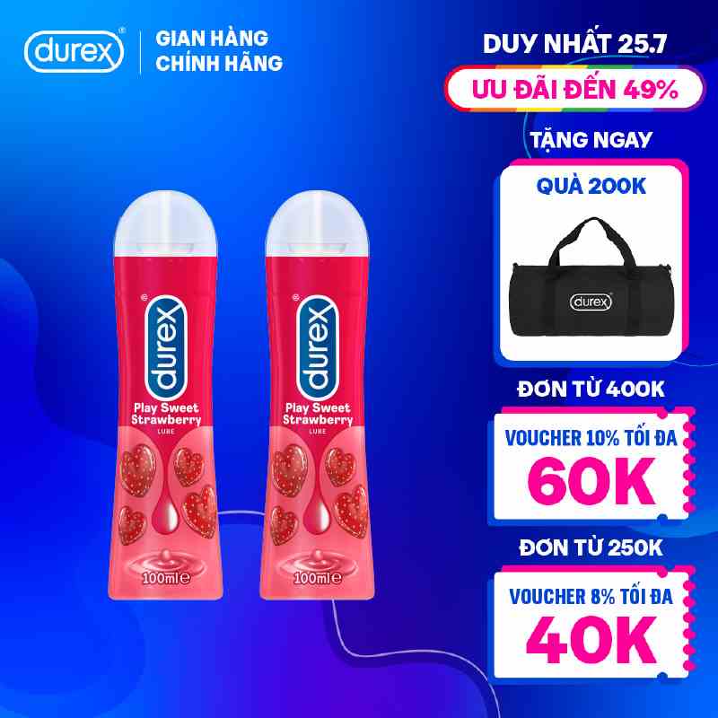 Bộ 2 Gel bôi trơn Durex Play Strawberry hương dâu 100ml/chai