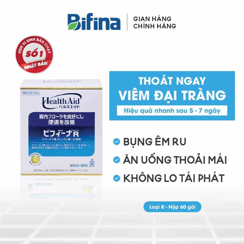 Men tiêu hóa Bifina Nhật Bản - Loại R - Hỗ trợ viêm đại tràng cấp và mãn, Hộp 20 gói và 60 gói