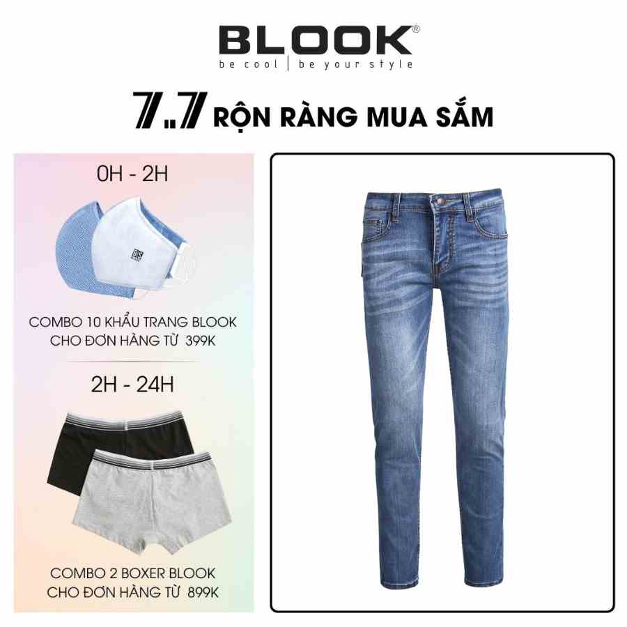 Quần Jeans BLOOK form slimfit ống đứng , không rách co giãn mã 80602