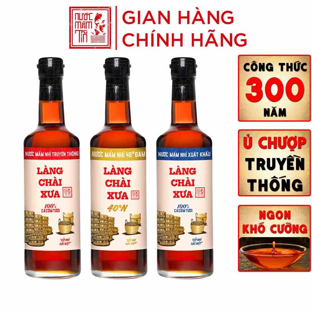 [Combo 3 chai] Nước mắm nhỉ Làng Chài Xưa nhãn xanh xuất khẩu, nhãn đỏ đậm đà, nhãn vàng sánh đặc 500ml/chai thủy tinh