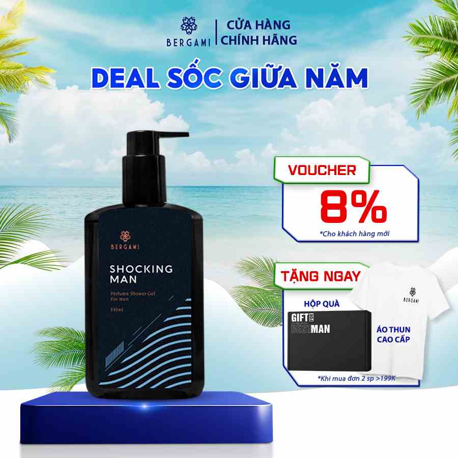 [Mã BMLTA35 giảm đến 35K đơn 99K] Sữa tắm nước hoa Nam 3 tầng hương DIỆT KHUẨN 24/24 Bergami Shocking Man 330ml