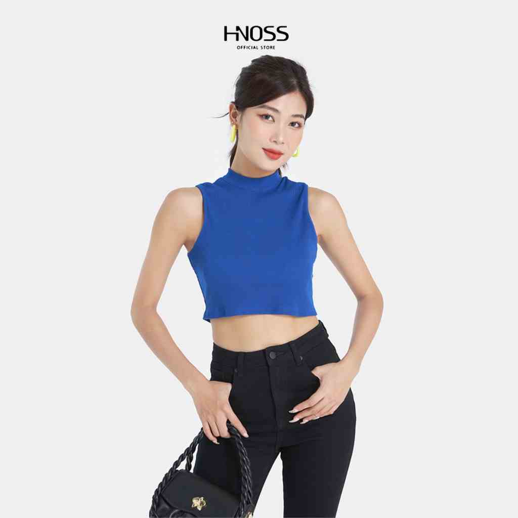 [Mã BMLTB35 giảm đến 35K đơn 99K] Áo croptop nữ trơn HNOSS cổ yếm form ôm AKI011