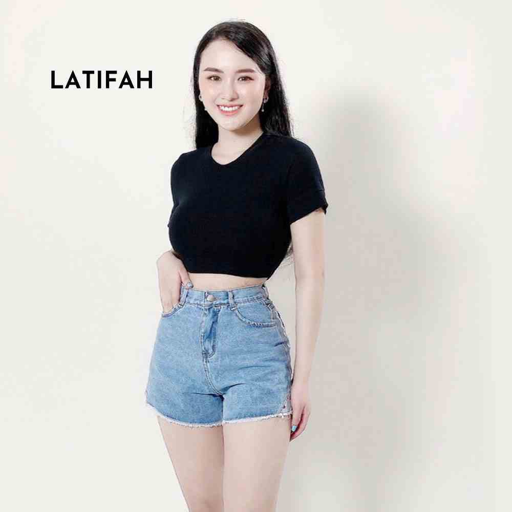 Quần short jeans nữ LATIFAH tua lai có đính 2 nút QS013 phong cách trẻ hàn quốc