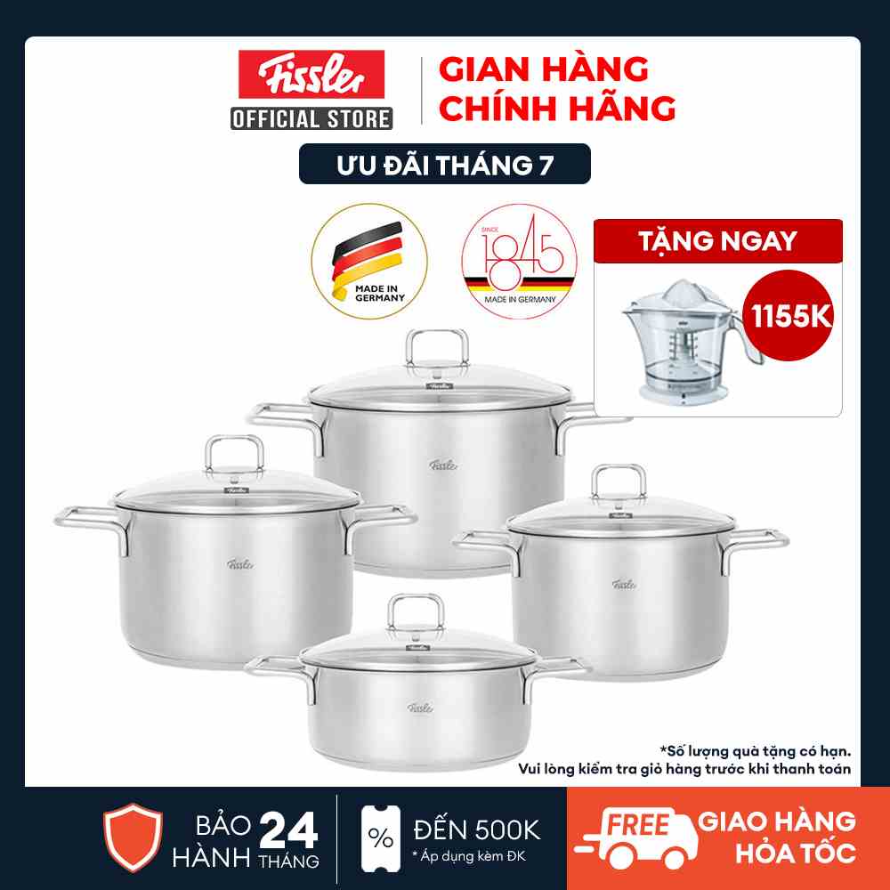 Bộ nồi inox Đức cao cấp Fissler Hamburg 4 món hàng chính hãng 100% sản xuất tại Đức