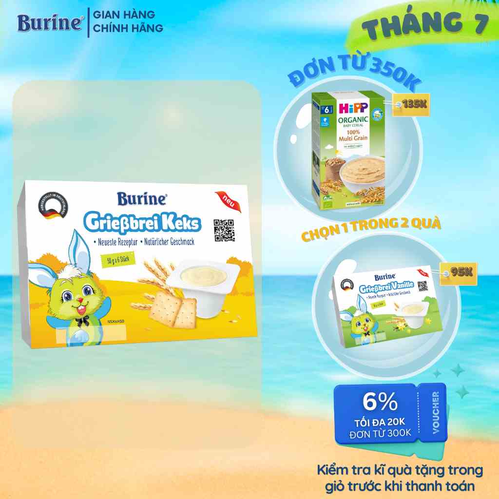 Cháo Sữa Ăn Dặm Burine Vị Bích Quy Bổ Sung Năng Lượng Và Vitamin Dành Cho Trẻ Từ 6 Tháng Tuổi.