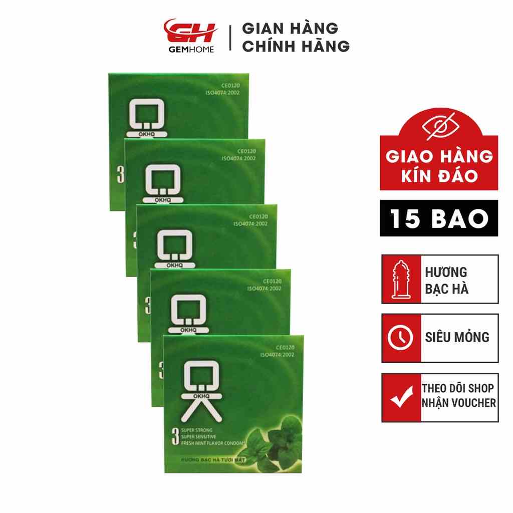 [Mã BMLTB35 giảm đến 35K đơn 99K] Bao cao su OKHQ mát lạnh cho cảm giác thăng hoa 5 hộp nhỏ (15 bao) GEMHOME