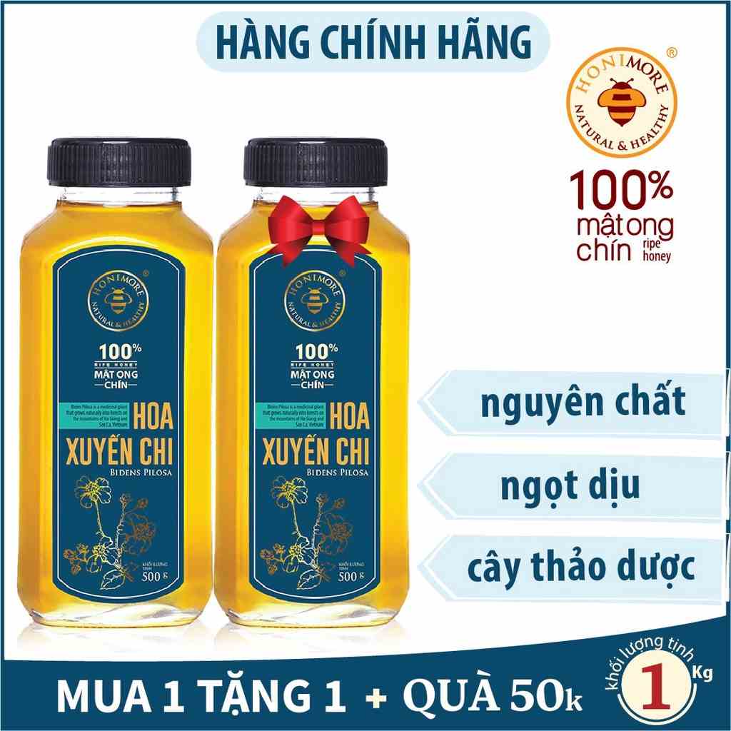 Combo Mật ong nguyên chất Hoa Xuyến Chi Honimore 500g + Mật ong rừng nguyên chất 500g- giúp tăng cường đề kháng