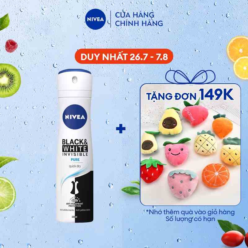 Xịt ngăn mùi Nivea Invisible for Black&White giúp giảm hình thành vệt ố vàng - 150ml