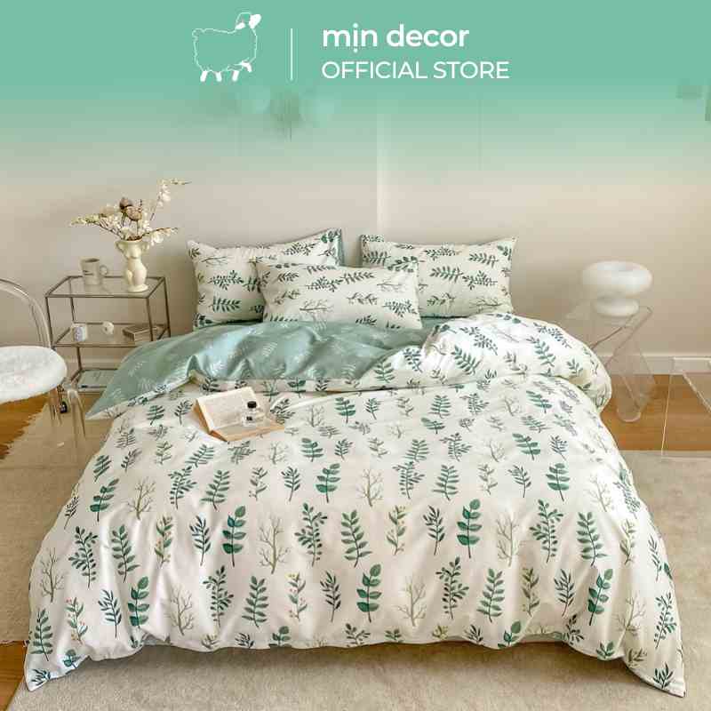 Set 4 món vỏ chăn ga gối MỊN DECOR cotton living họa tiết hoa thoáng mát bo chun miễn phí