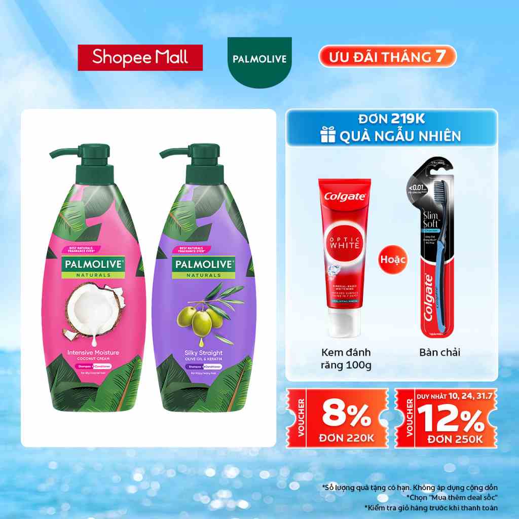 Bộ 2 Dầu gội Palmolive 600ml Sữa dừa và Keratin kết hợp quả ô liu 600ml