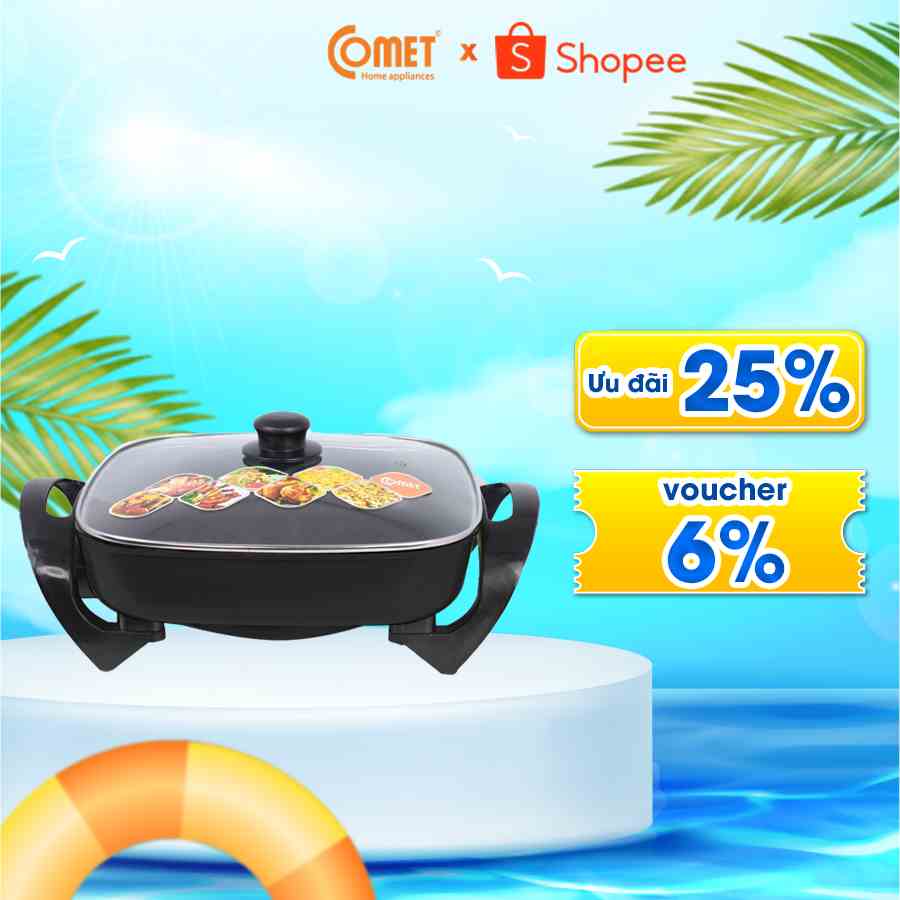 [Mã ELCMVIP1 giảm 10% đơn 699K] Chảo lẩu điện đa năng 5L COMET - CM7736:CM7736 đen