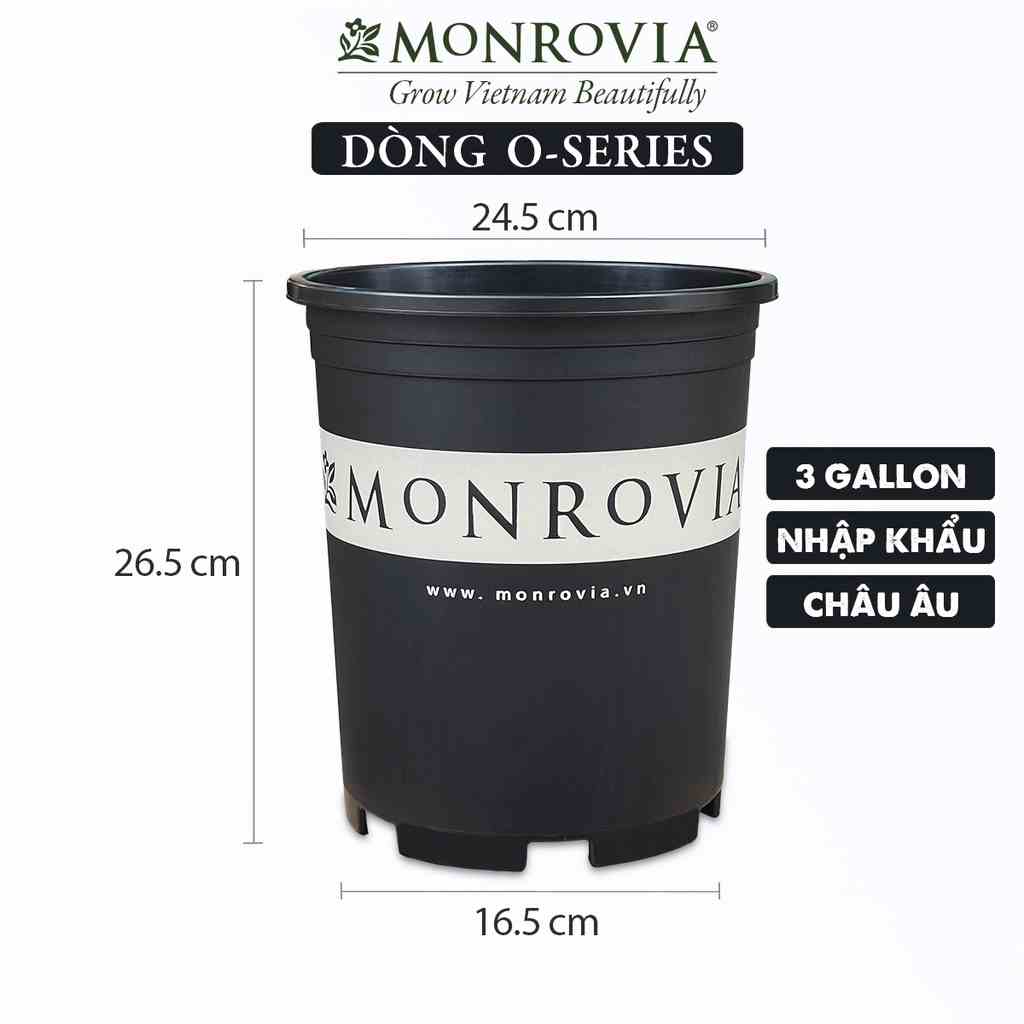 Chậu nhựa trồng cây MONROVIA 3 Gallon màu đen, để bàn, treo ban công, ngoài trời, sân vườn, tiêu chuẩn Châu Âu