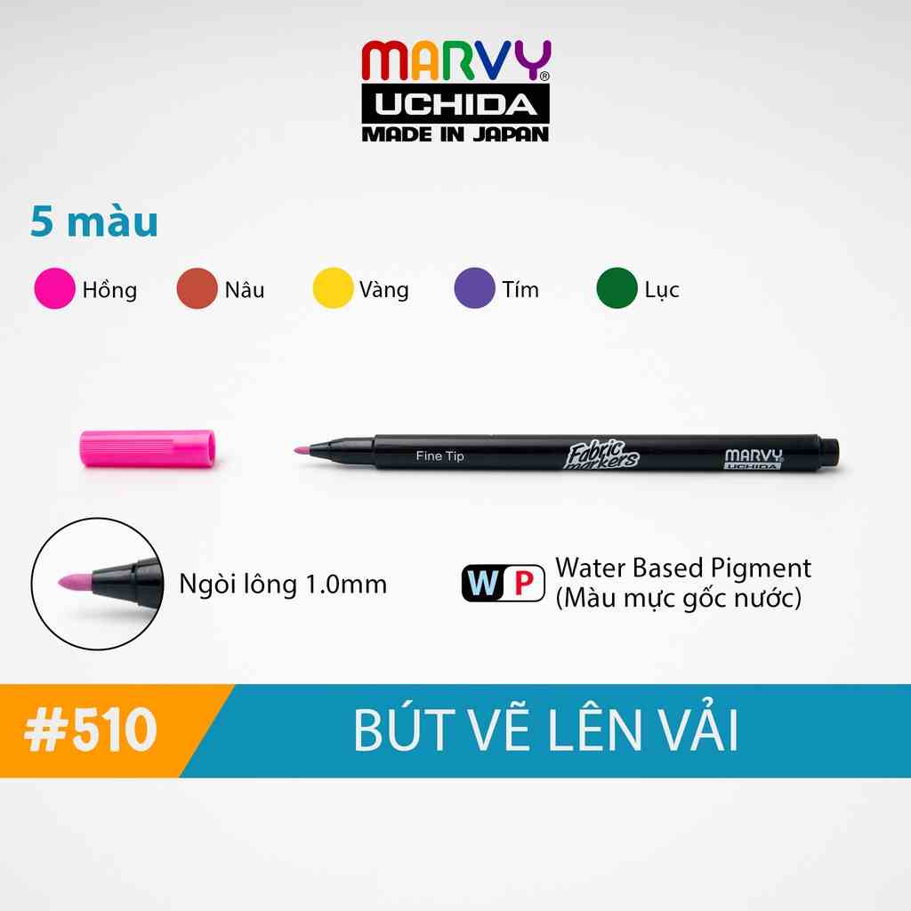 [Mã BMLTB35 giảm đến 35K đơn 99K] Bút Vẽ Vải Không Bay Màu Đầu Nhỏ Marvy Uchida 510