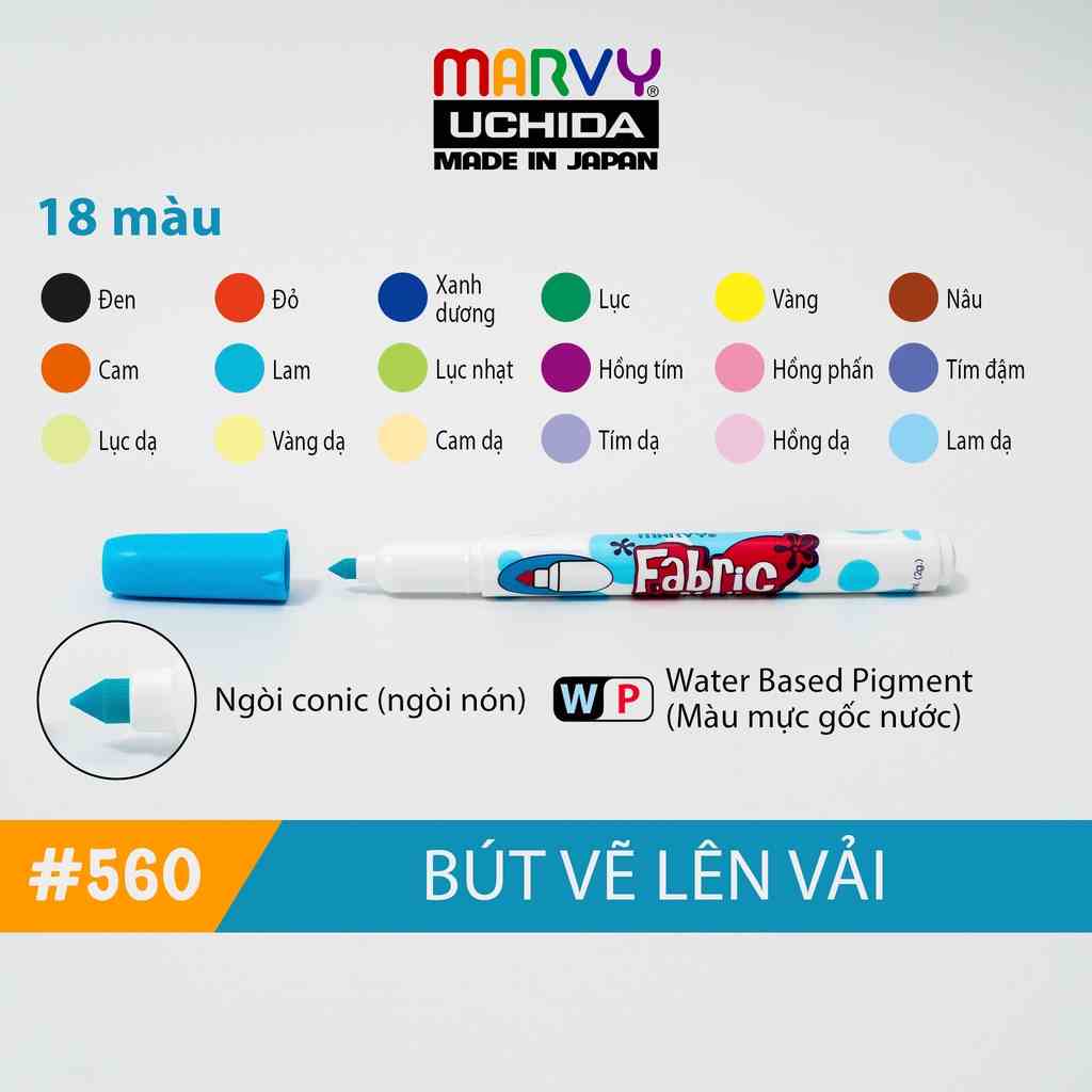 [Mã BMLTB35 giảm đến 35K đơn 99K] Bút Vẽ Vải Không Bay Màu Cho Bé Marvy Uchida 560