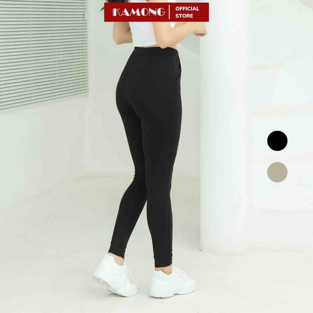 Quần legging nữ Nâng Mông Cao Cấp KAMONG cạp cao có túi vải cotton dẻo co dãn tốt dáng dài LG006