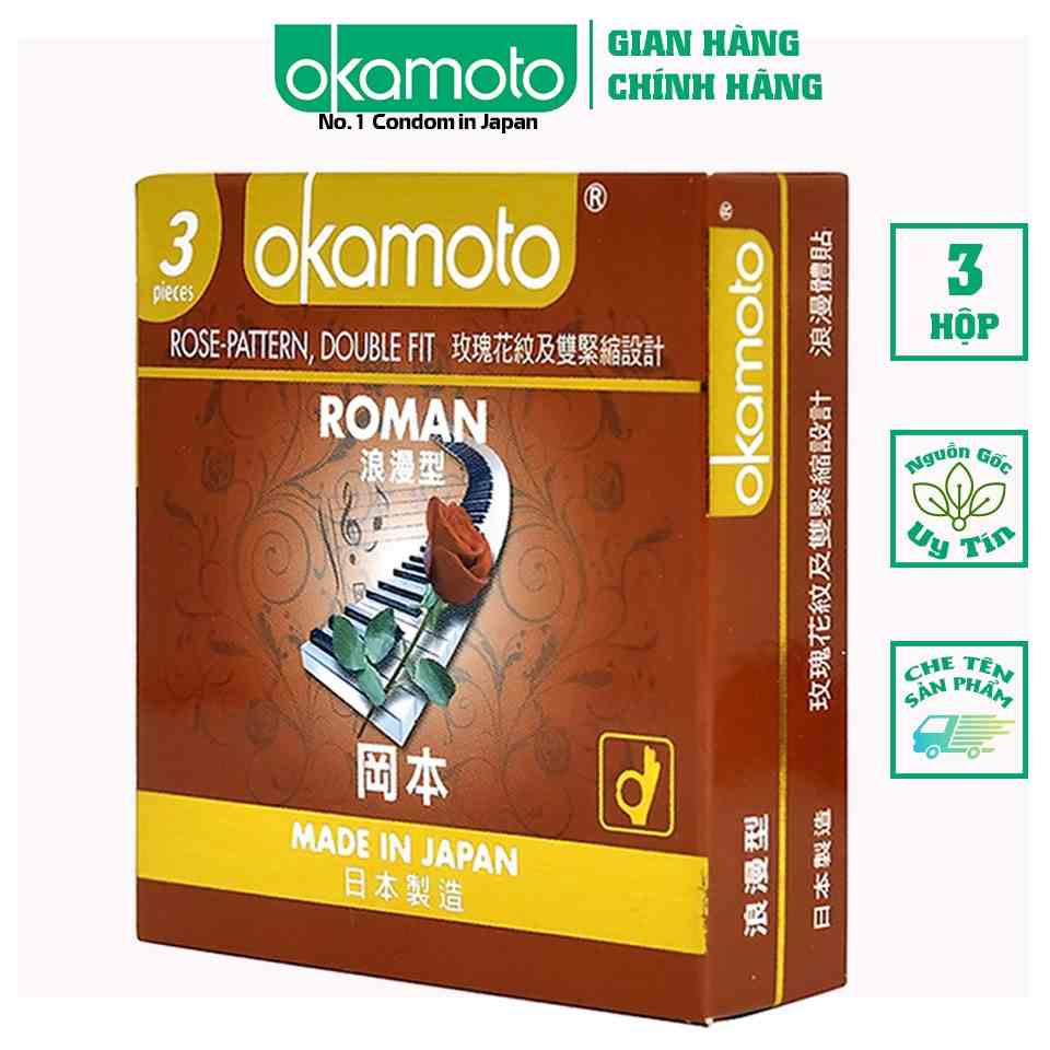 [Mã BMLTB35 giảm đến 35K đơn 99K] [ Combo 2 hộp ] Bao cao su Okamoto Roman Gân Hoa Hồng Hộp 3 Cái