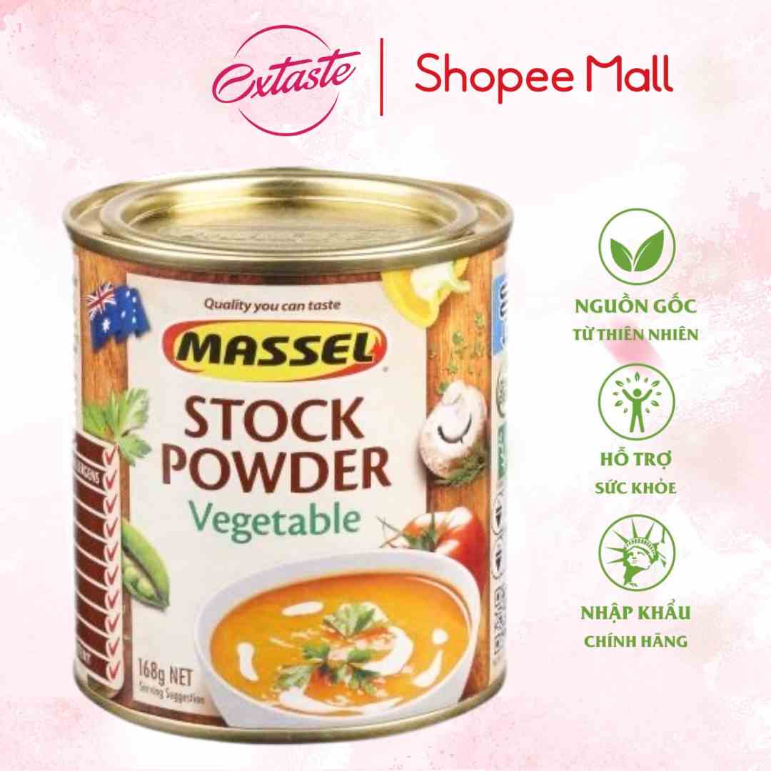 Hạt nêm vị rau củ ăn chay Massel Premium Salt Reduced Stock Powder Vegetable 168g không bột ngọt an toàn cho gia đình