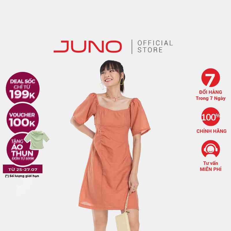 Đầm Lửng JUNO Cổ Vuông Nhún Eo JNDLU001