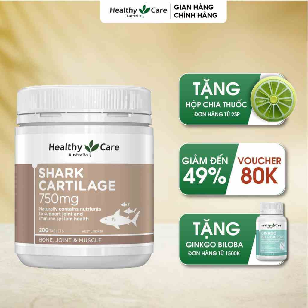 Sụn Vi Cá Mập Úc Healthy Care Shark Cartilage Viên Uống Giảm Đau xương khớp 750mg 200 viên