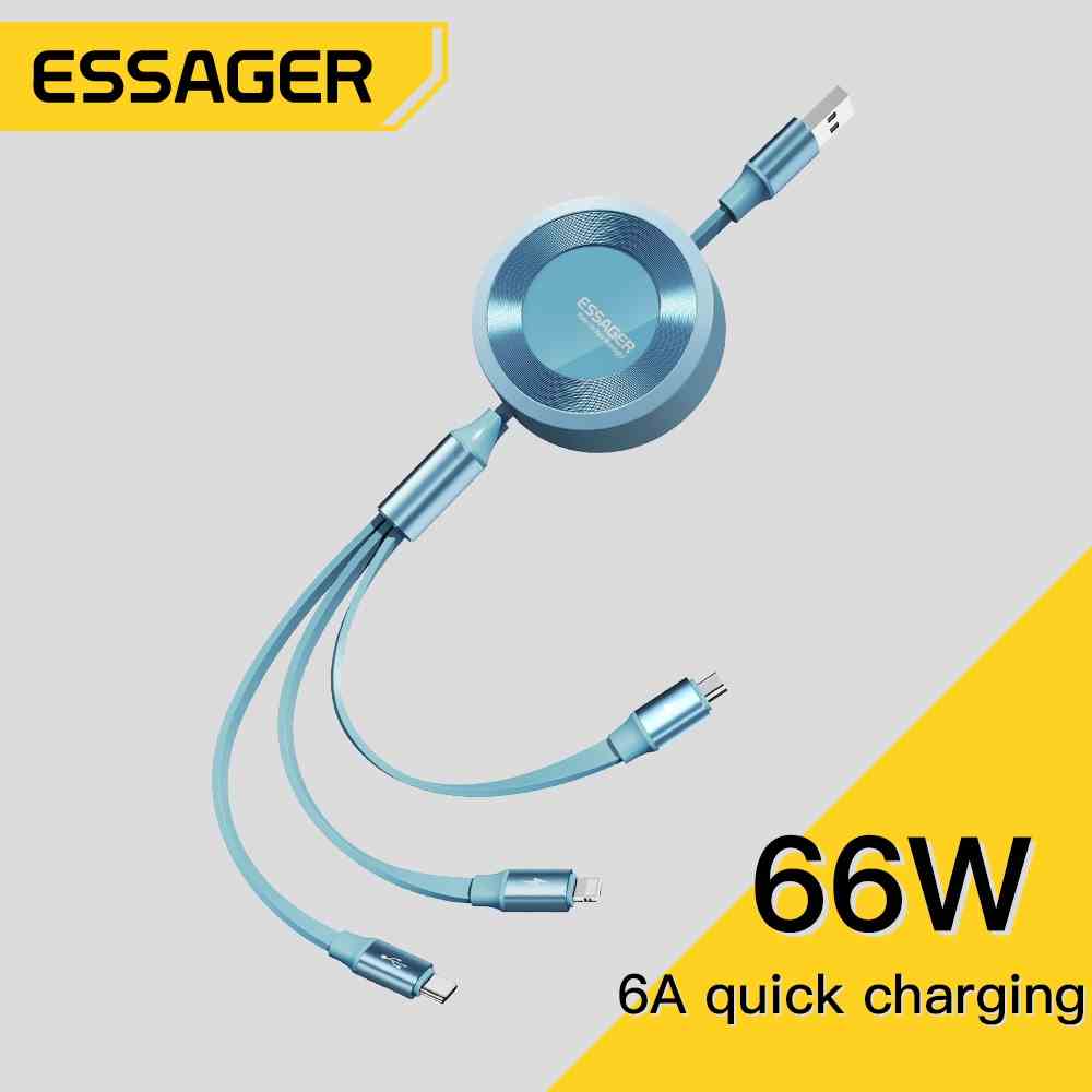 [Mã ELBMO2 giảm 12% đơn 500K] Dây cáp sạc nhanh Essager 66W 6A 3 trong 1 chất lượng cao cho Huawei Samsung