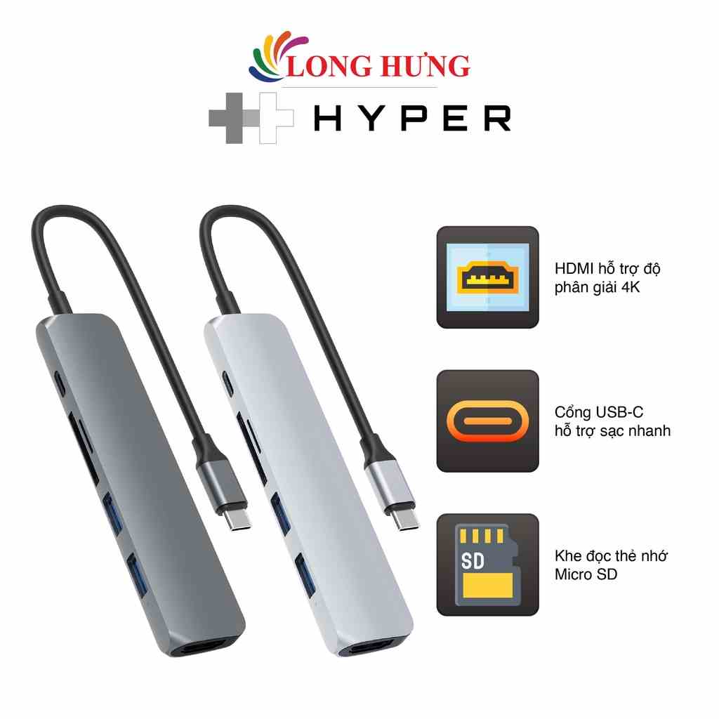 Cổng chuyển đổi HyperDrive Bar 6-in-1 USB-C Hub HD22E - Hàng chính hãng