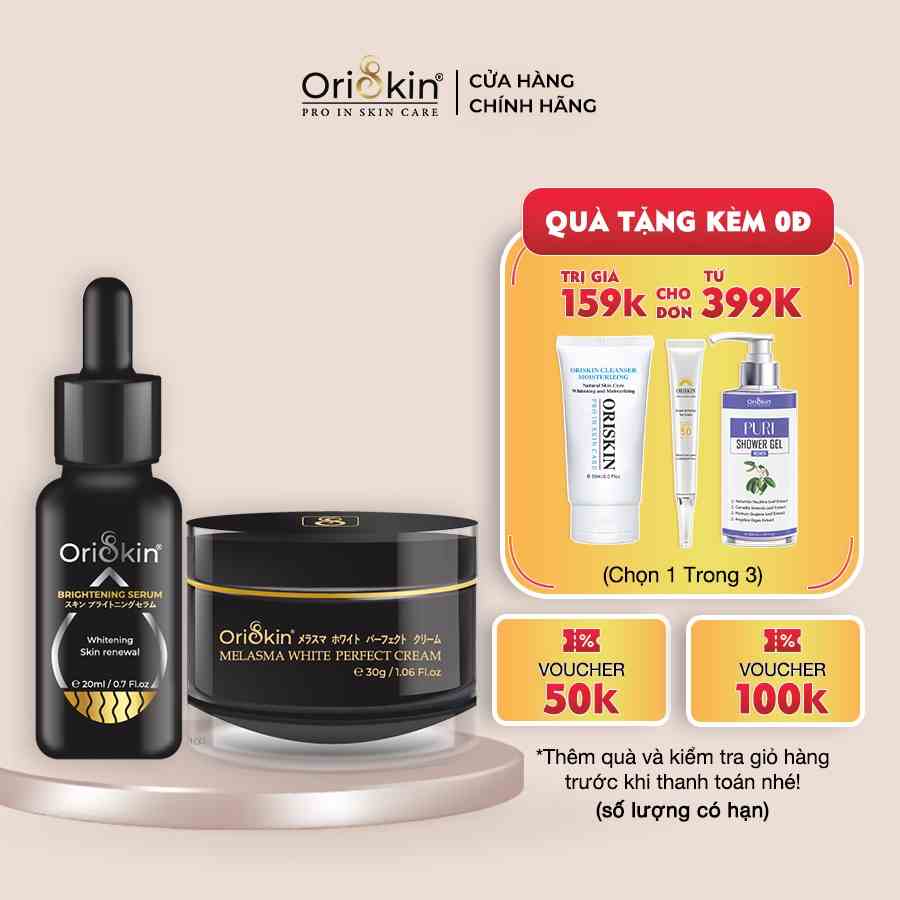 Bộ Sản Phẩm Kem Dưỡng Trắng Da Mặt  Melasma White Perfect 30g, Serum Cho Da Nhạy Cảm Oriskin Brightening Serum 20ml