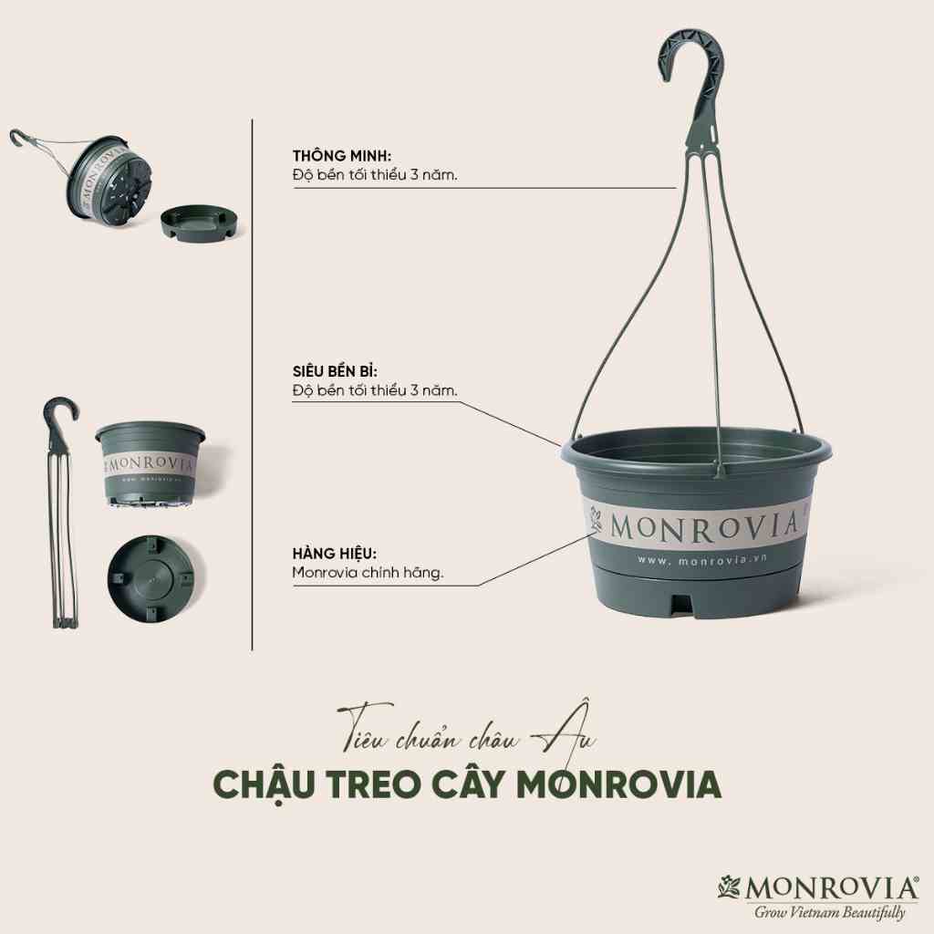 Chậu treo ban công MONROVIA, trồng hoa, cây cảnh, sân vườn, thiết kế tinh tế, thoát nước tốt, tiêu chuẩn Châu Âu