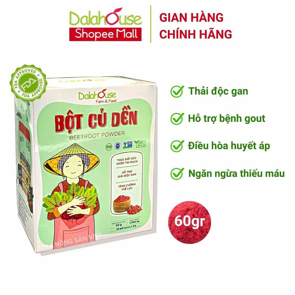 Bột củ dền nguyên chất sấy lạnh Dalahouse 60gr organic giúp bổ máu, đạt tiêu chuẩn Châu Âu